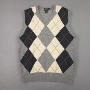 Briar Sweater Vest Mens XL Gray Argyle V Neck 100% Lambswool Knit Preppy